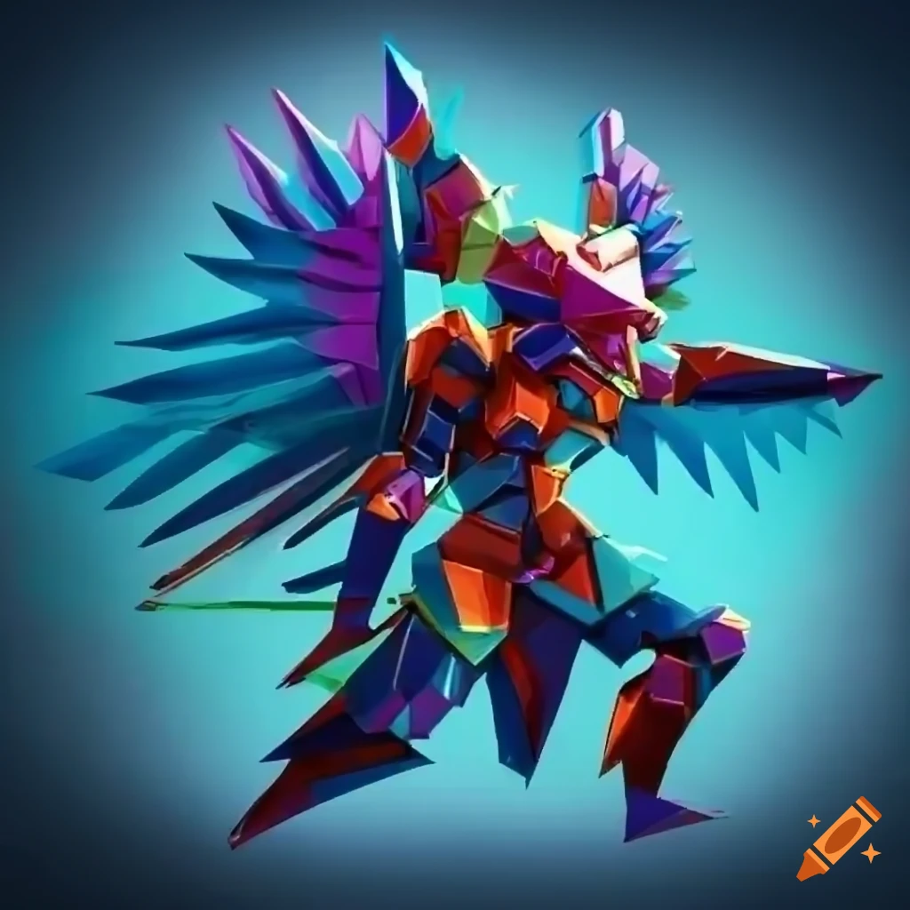 Stylized origami Aztec Valkyrie Mecha