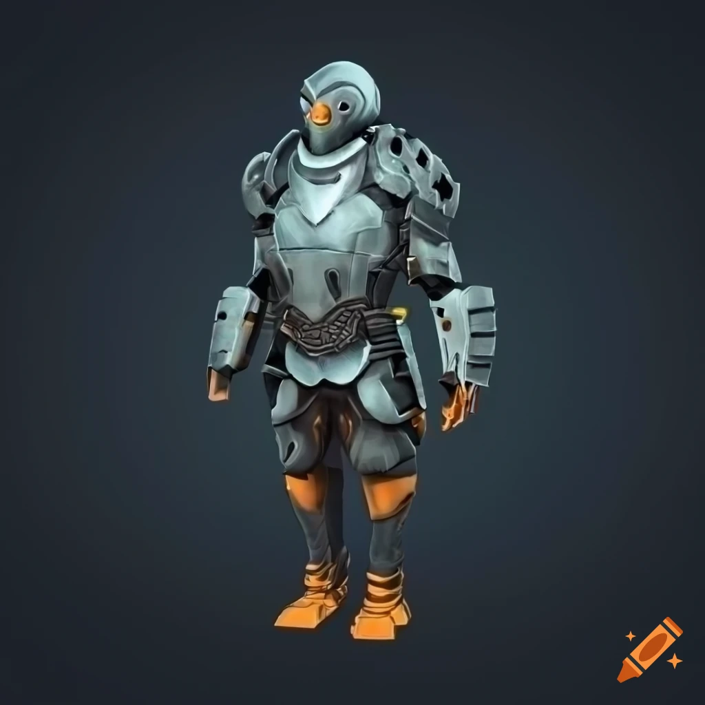 Cybernetic penguin armor with Norse design