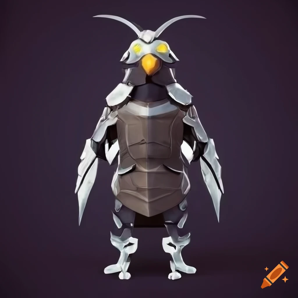 Stylized cybernetic penguin armor with norse design