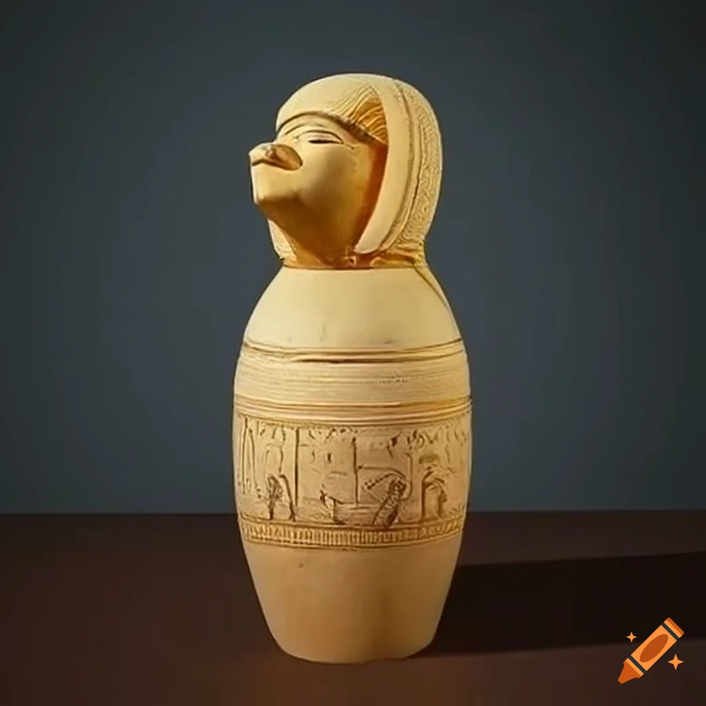 Replica of ancient Egyptian Canopic Jar with hieroglyphics