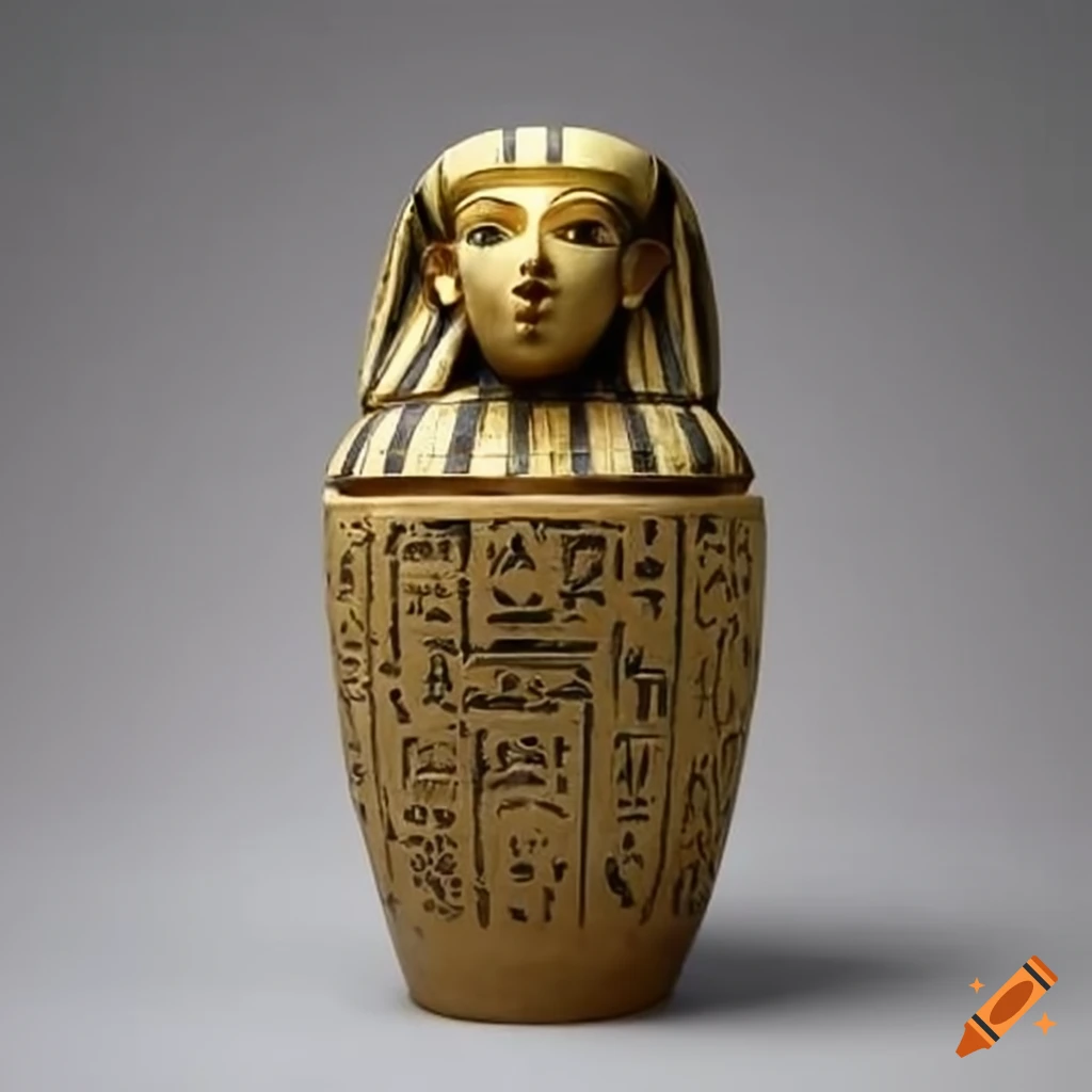 Replica of ancient Egyptian Canopic Jar with hieroglyphics