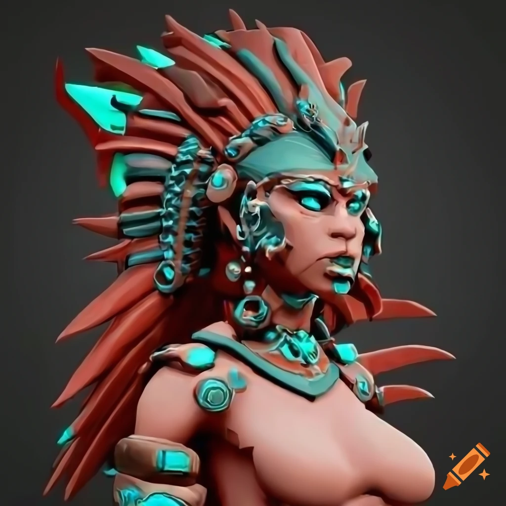 Stylized render of a cyborg Aztec blood naga Valkyrie