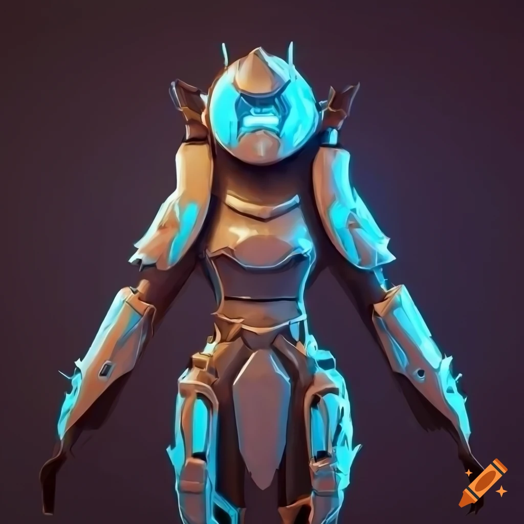 Stylized cybernetic penguin armor with norse design