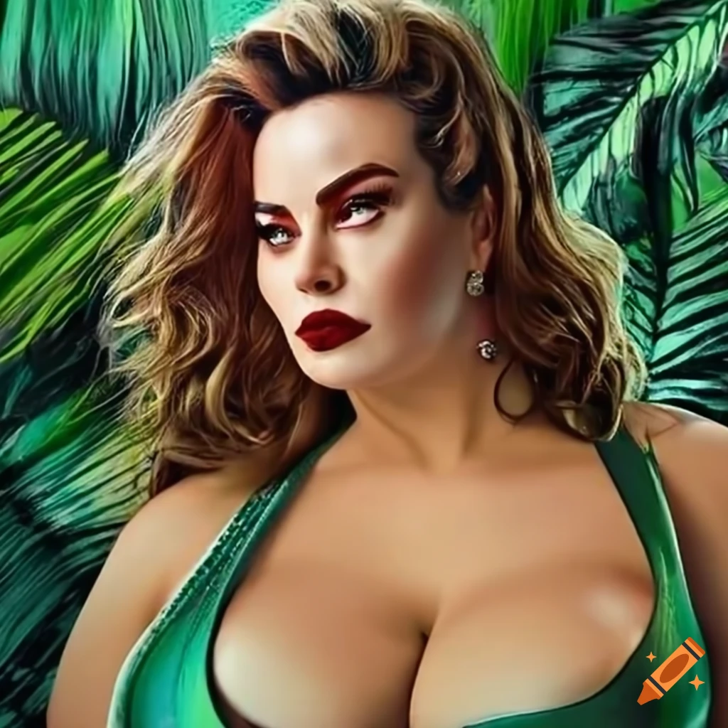 Curvy super villainess in a tropical setting