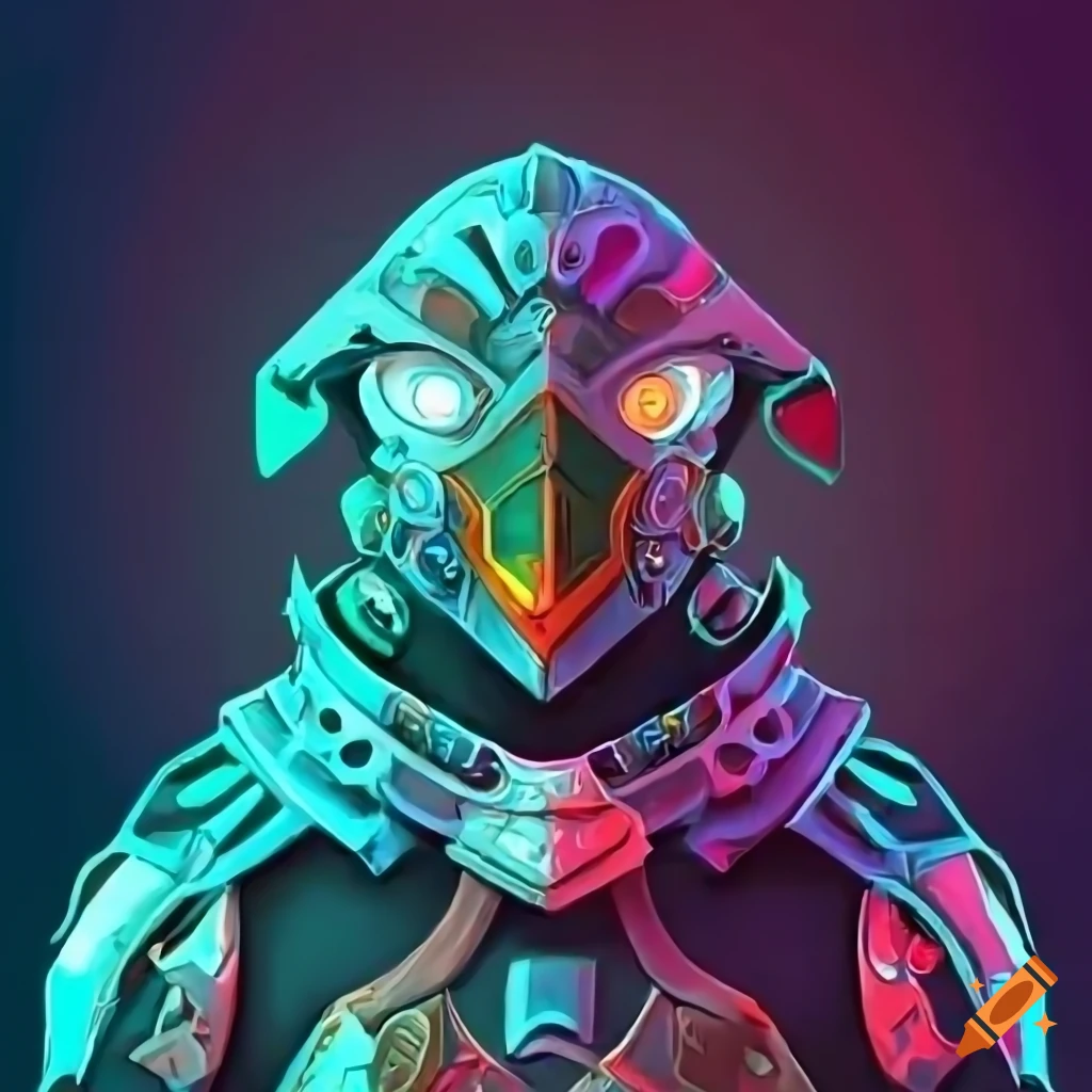 Cybernetic penguin armor with Norse design