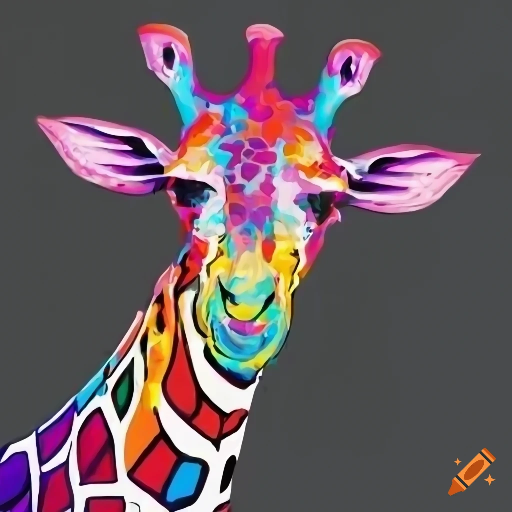 Colorful graffiti style giraffe on black background