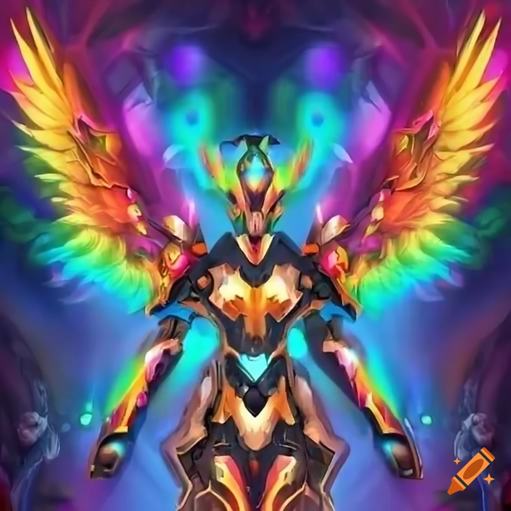 Valkyrie power armor with rainbow plasma phoenix design