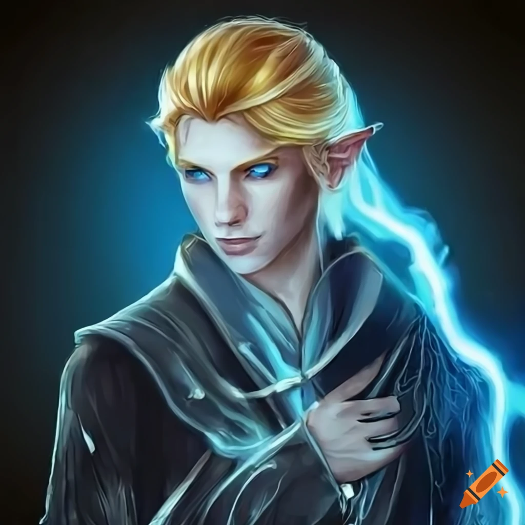 Handsome male elven wizard casting elemental spells