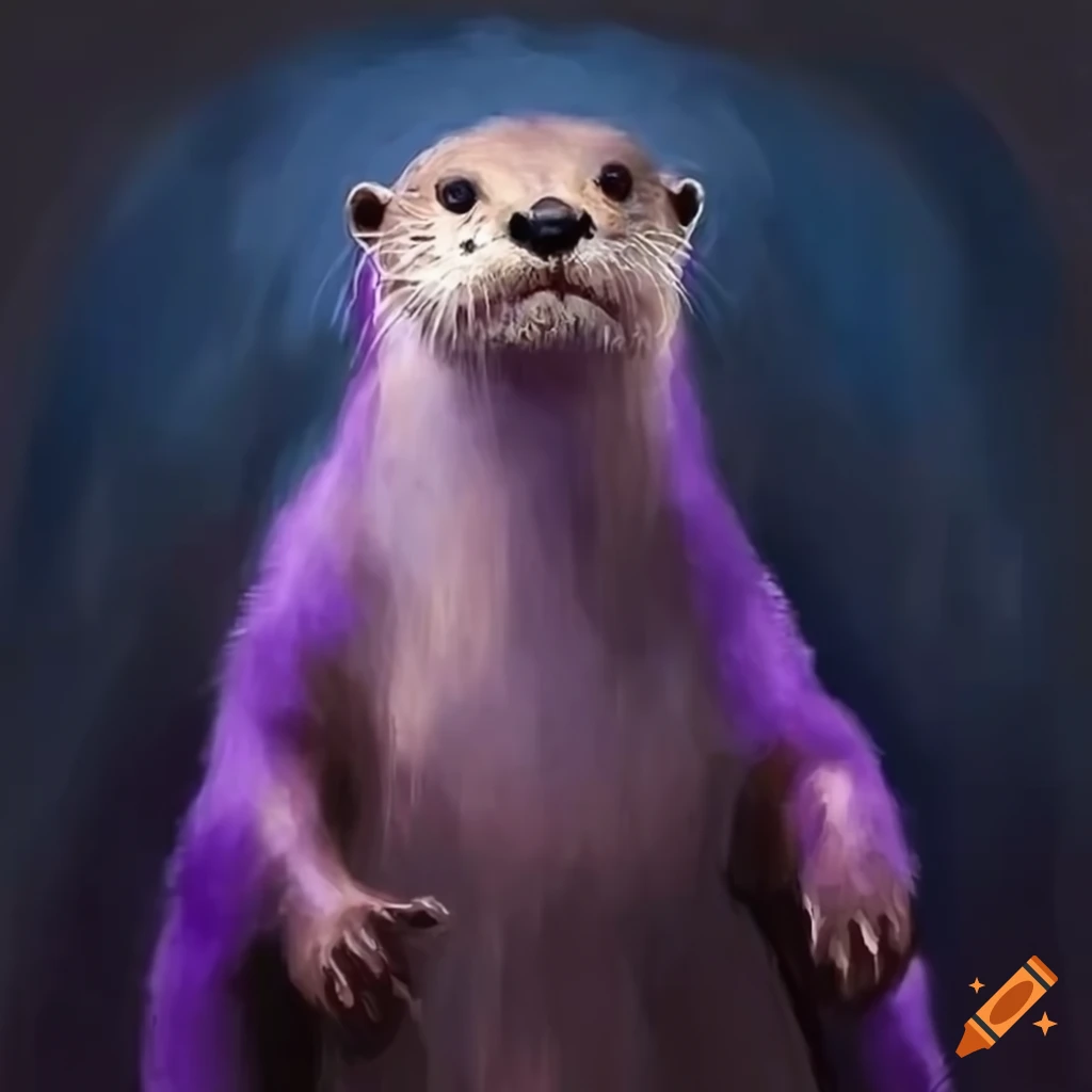 Anthropomorphic otter wizard casting a lightning bolt in oil painting style