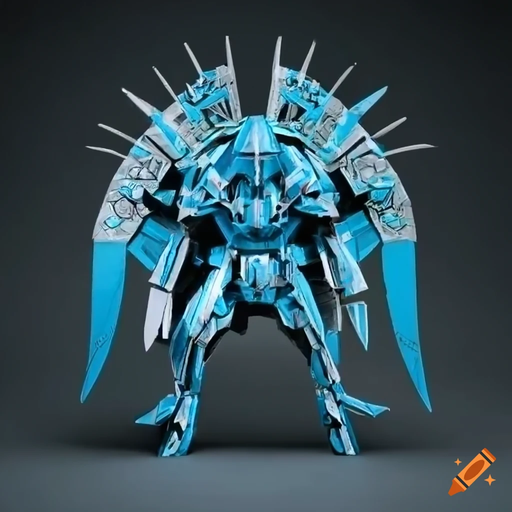Intricate origami Aztec Valkyrie Mecha design