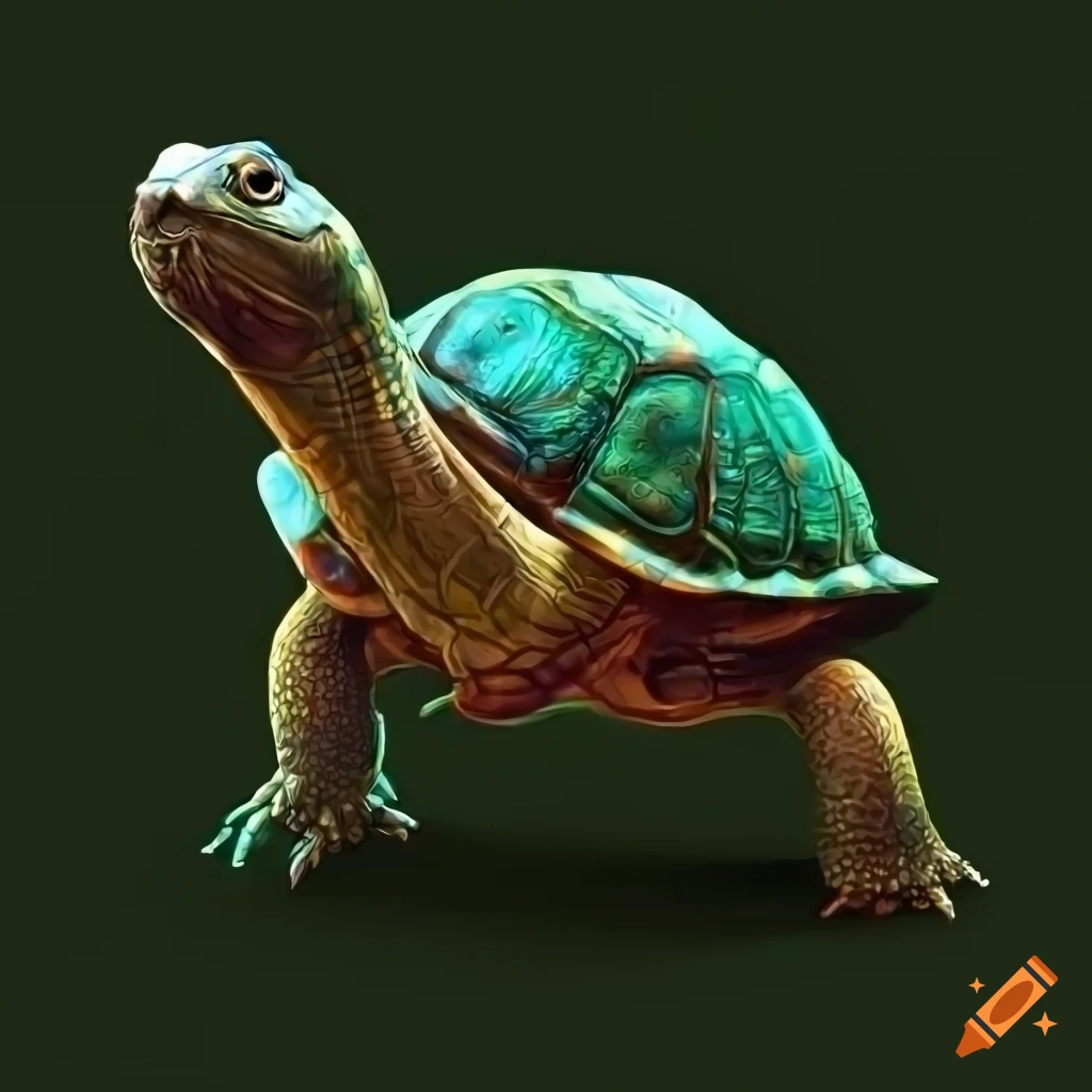 Turtle with combat system in a rain forest in digital art