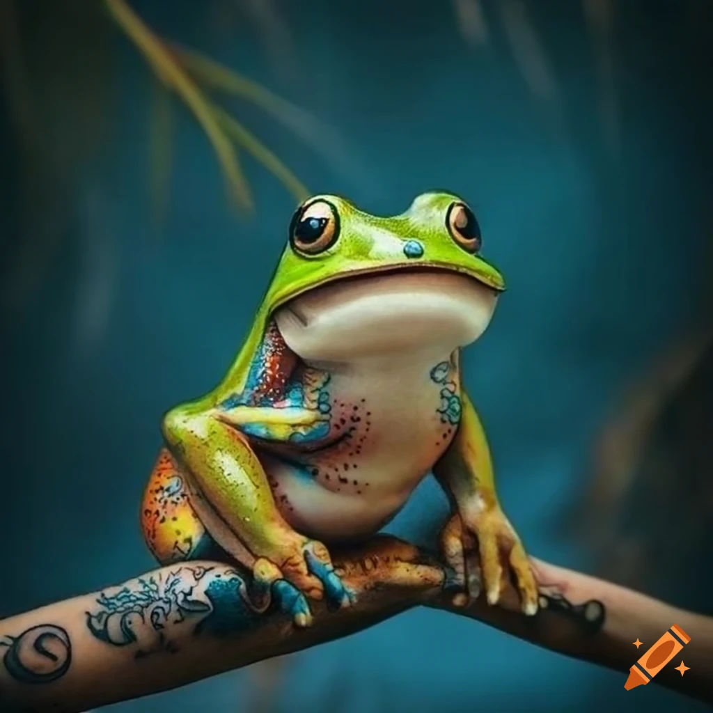 Frog in traditional tattoo art style
