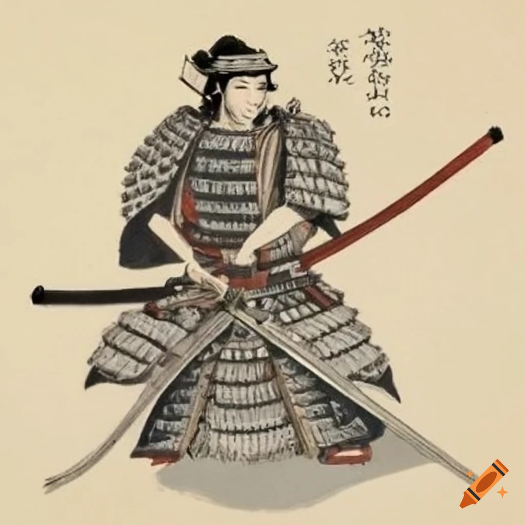 Samurai ashigaru with rifle depicted in ukiyo-e woodblock print