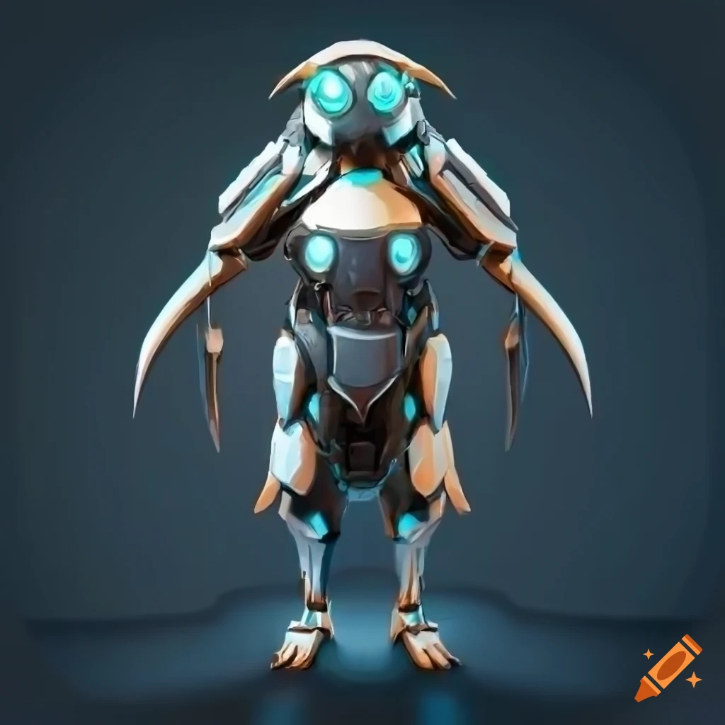 Cybernetic penguin armor design in stylized render