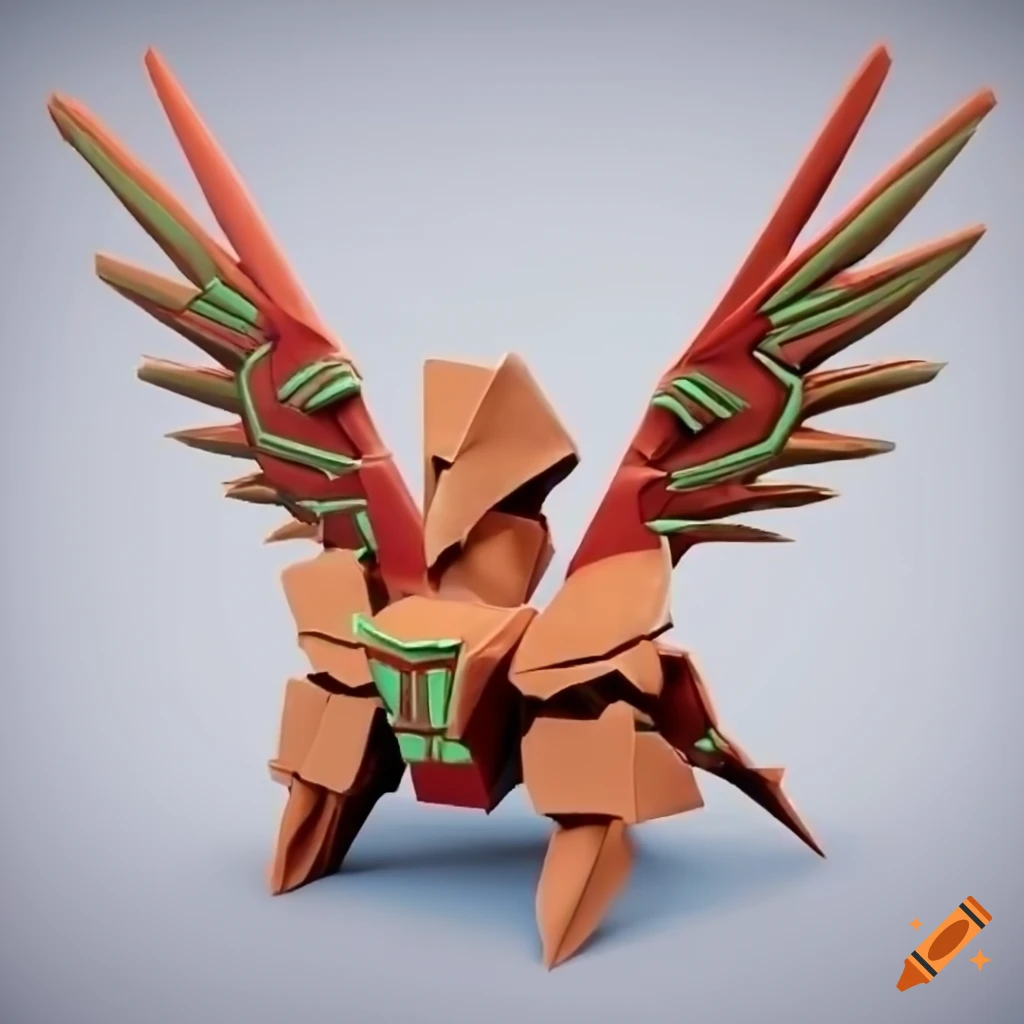 Stylized origami Aztec Valkyrie mecha render