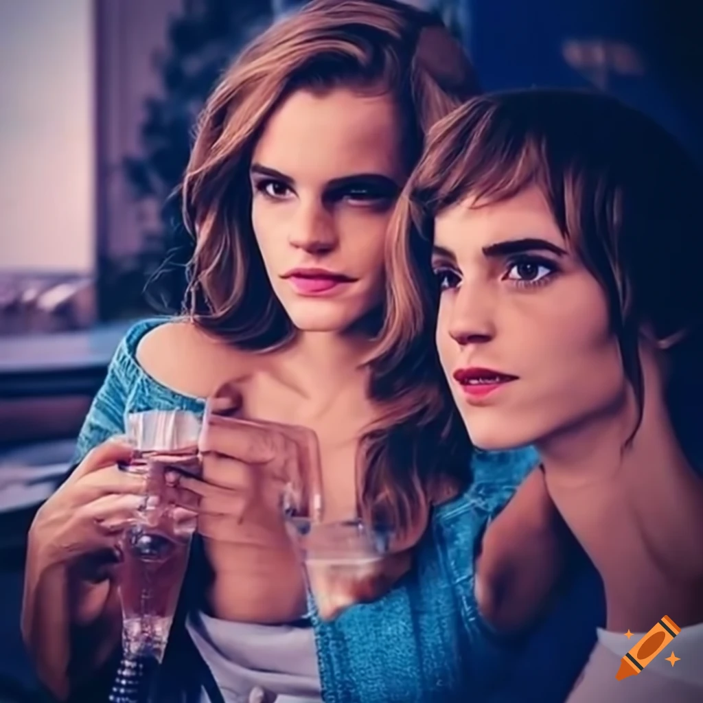Emmanuel Macron and Emma Watson having a drink on a rooftop terrace