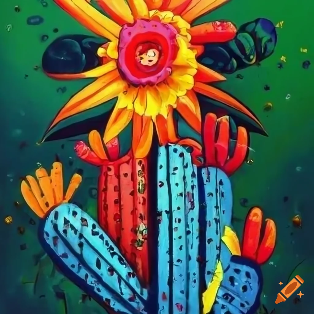 Mexican rainbow graffiti cactus by Yaci Kasuma