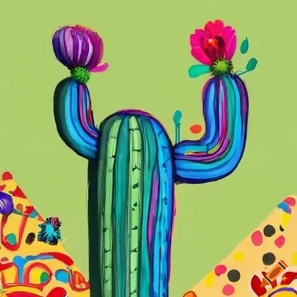 Mexican rainbow graffiti cactus composition by Yaci Kasuma