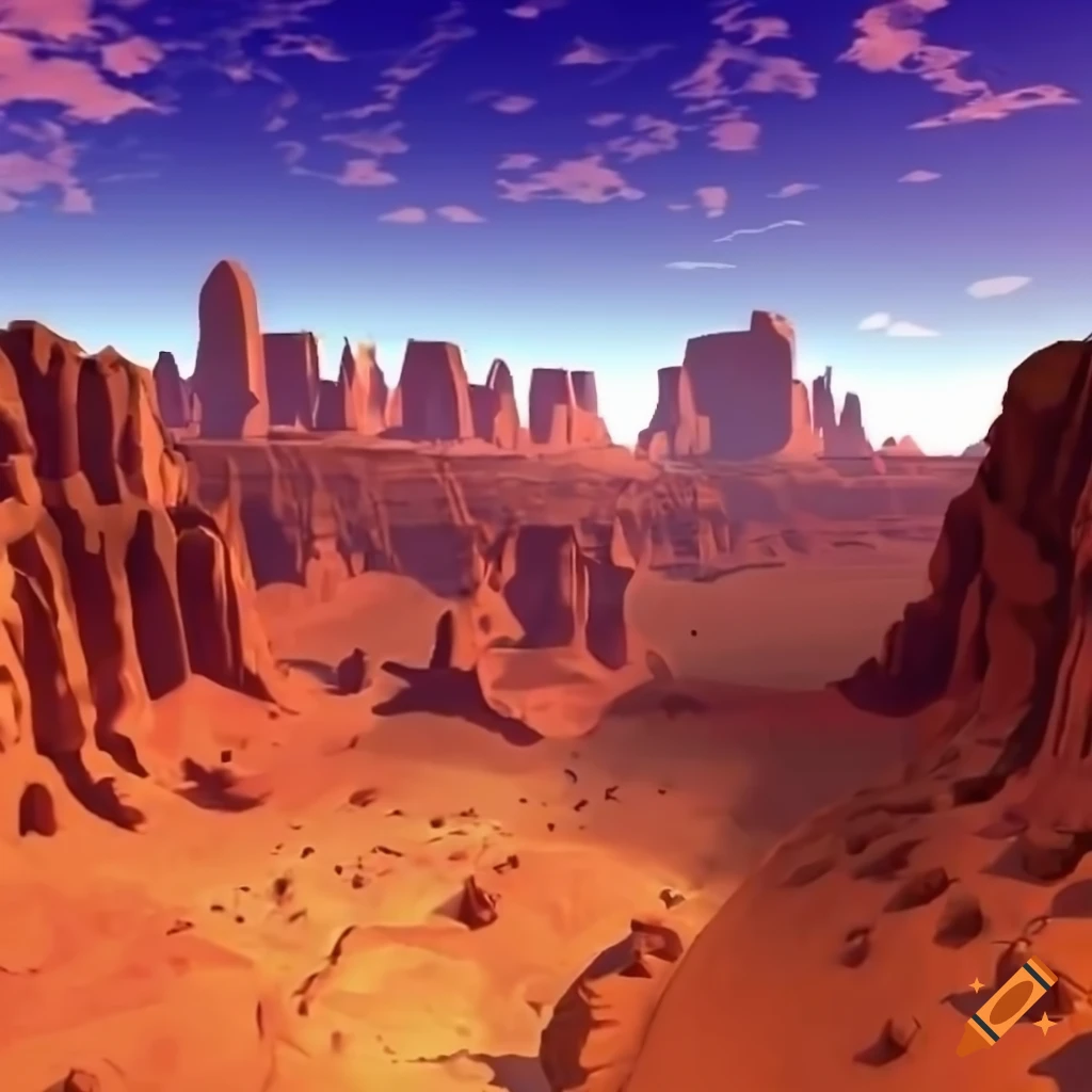 Desert canyon in 3D anime art style