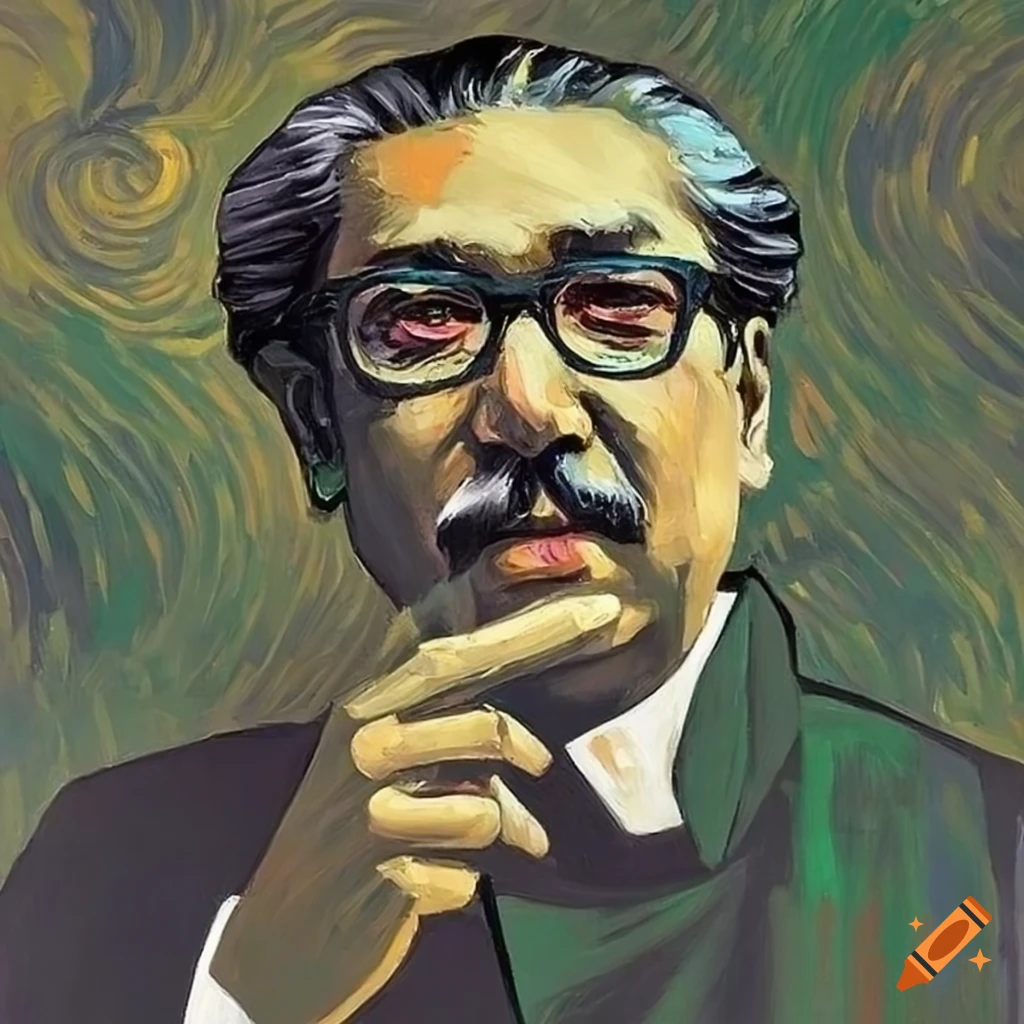 Portrait of Bangabandhu Sheikh Mujibur Rahman in the style of Van Gogh