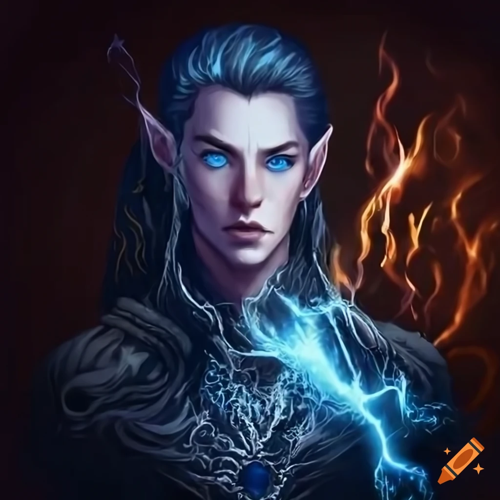 Captivating male elven wizard casting elemental powers