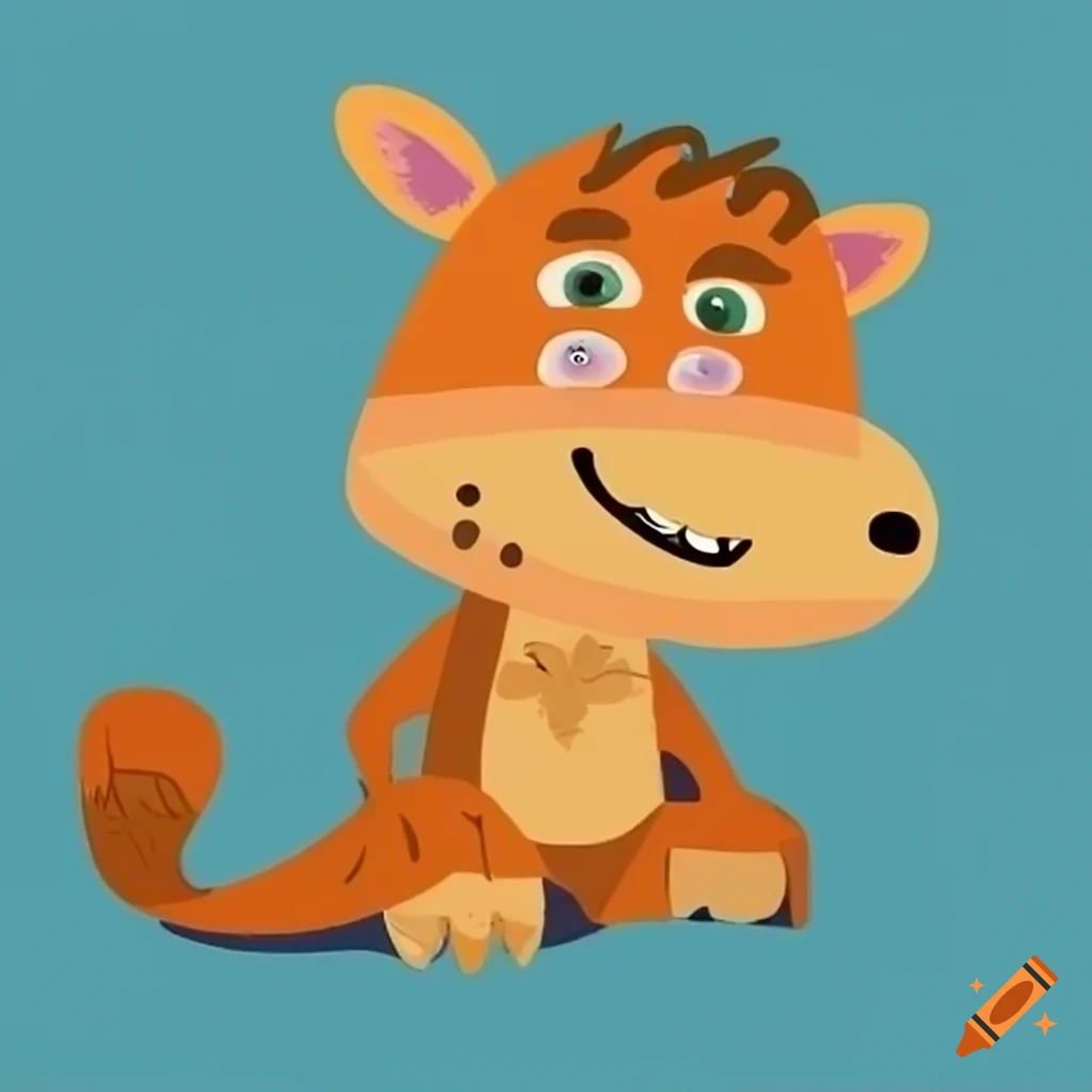 Stylized, charming, innocent-looking animal character for kids' TV program in Aaron Trevor style