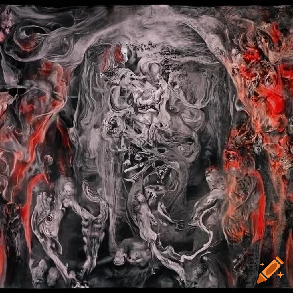 Baroque baron inside pandemonium, a landscape of hades enveloped in smoke
