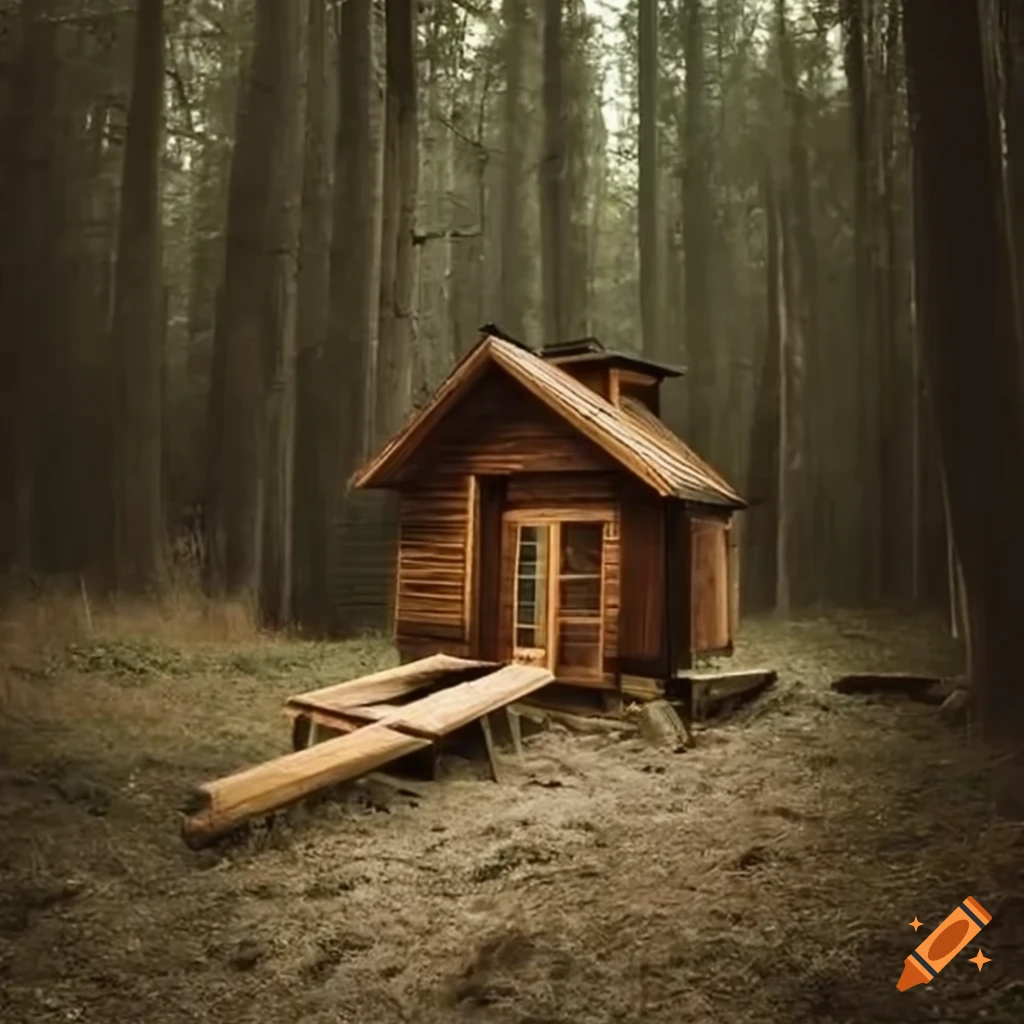 Wooden house nestled in the forest