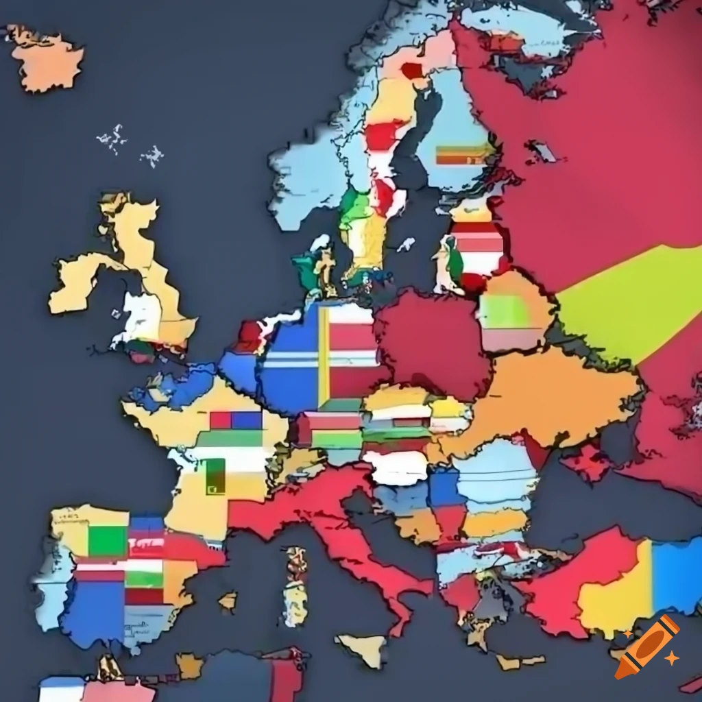 Map of Europe in 2023 with flags