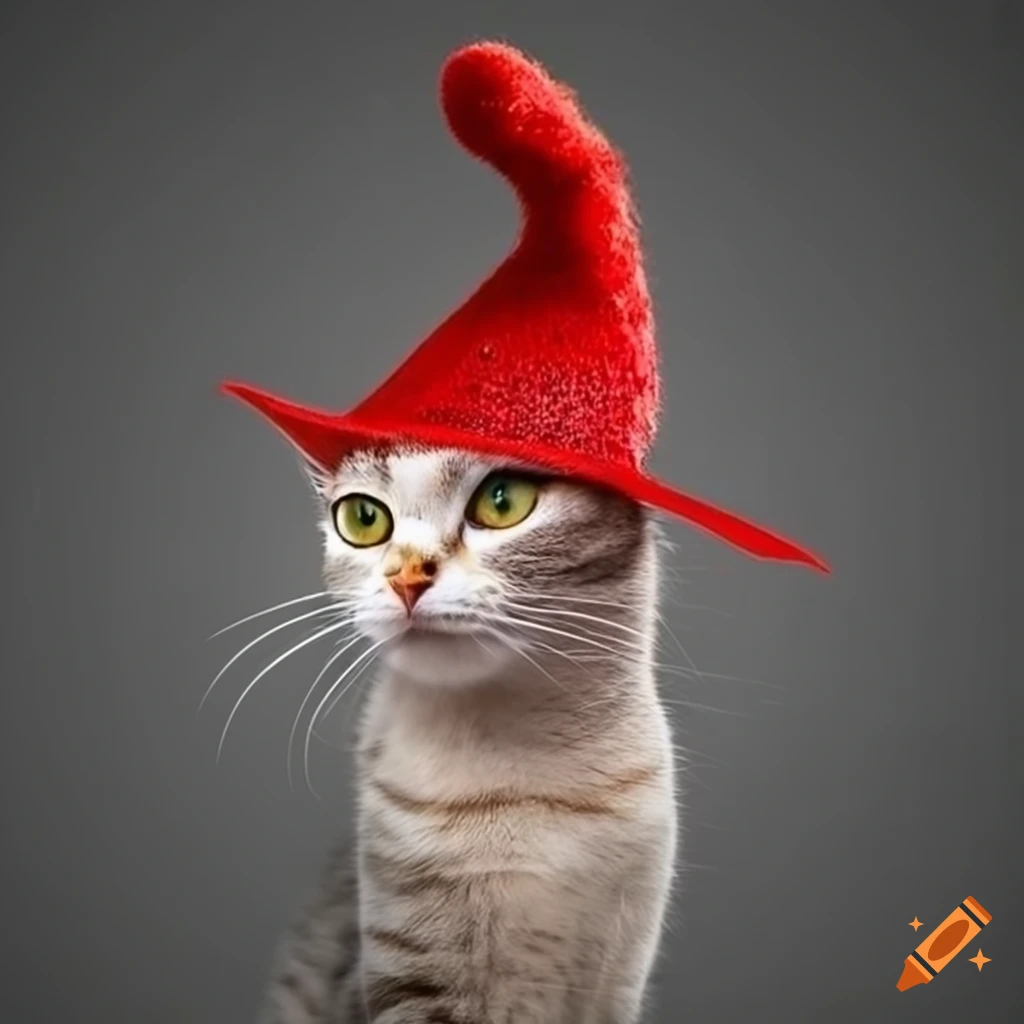 Cat wearing a red hat