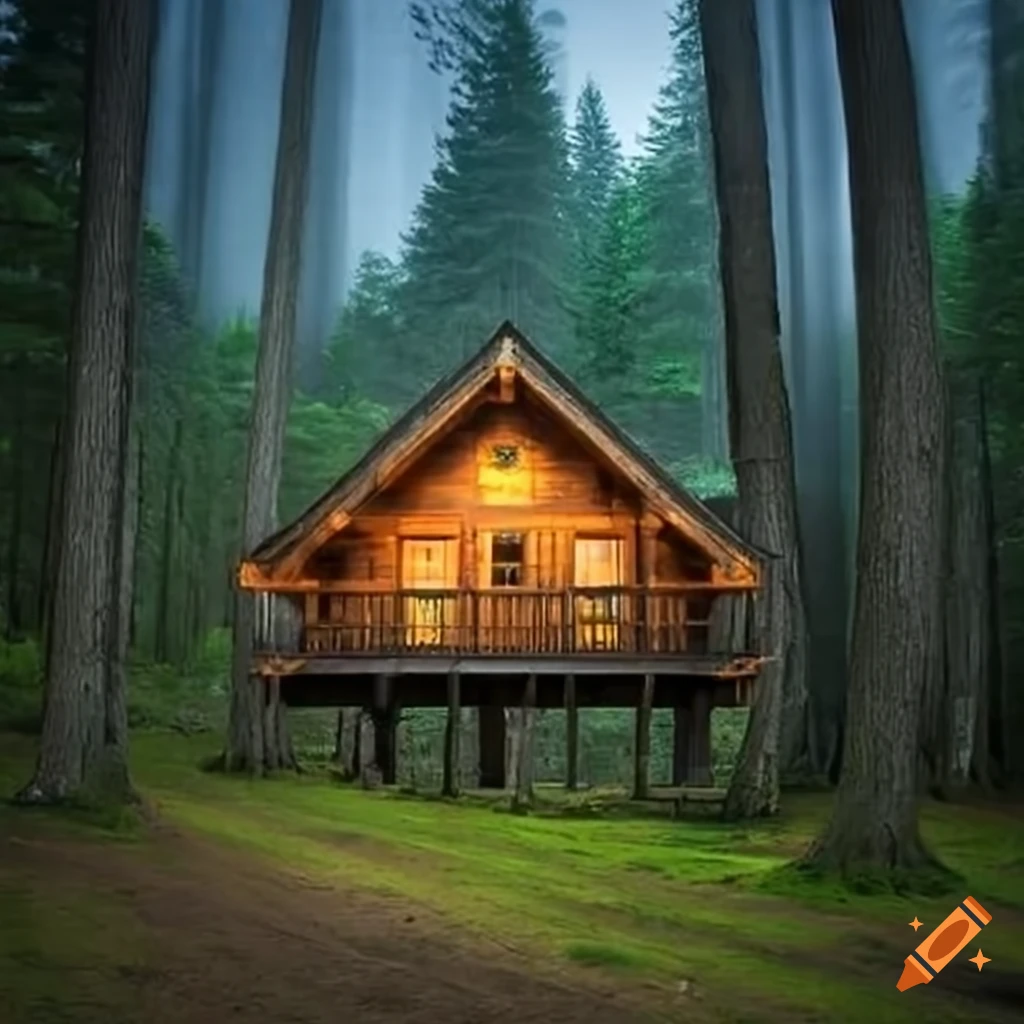 Wooden house in a forest setting