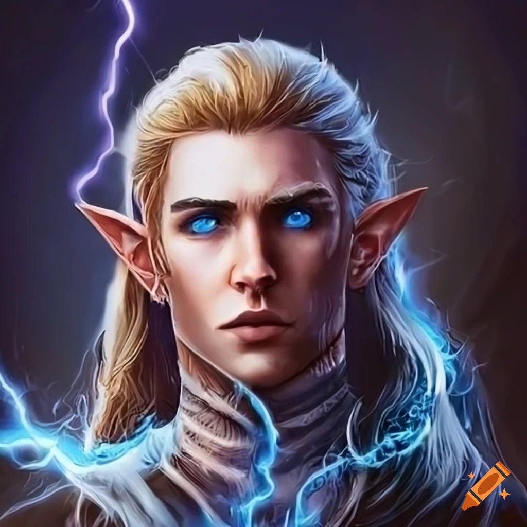 Male elven wizard casting elemental magic in a swirling display