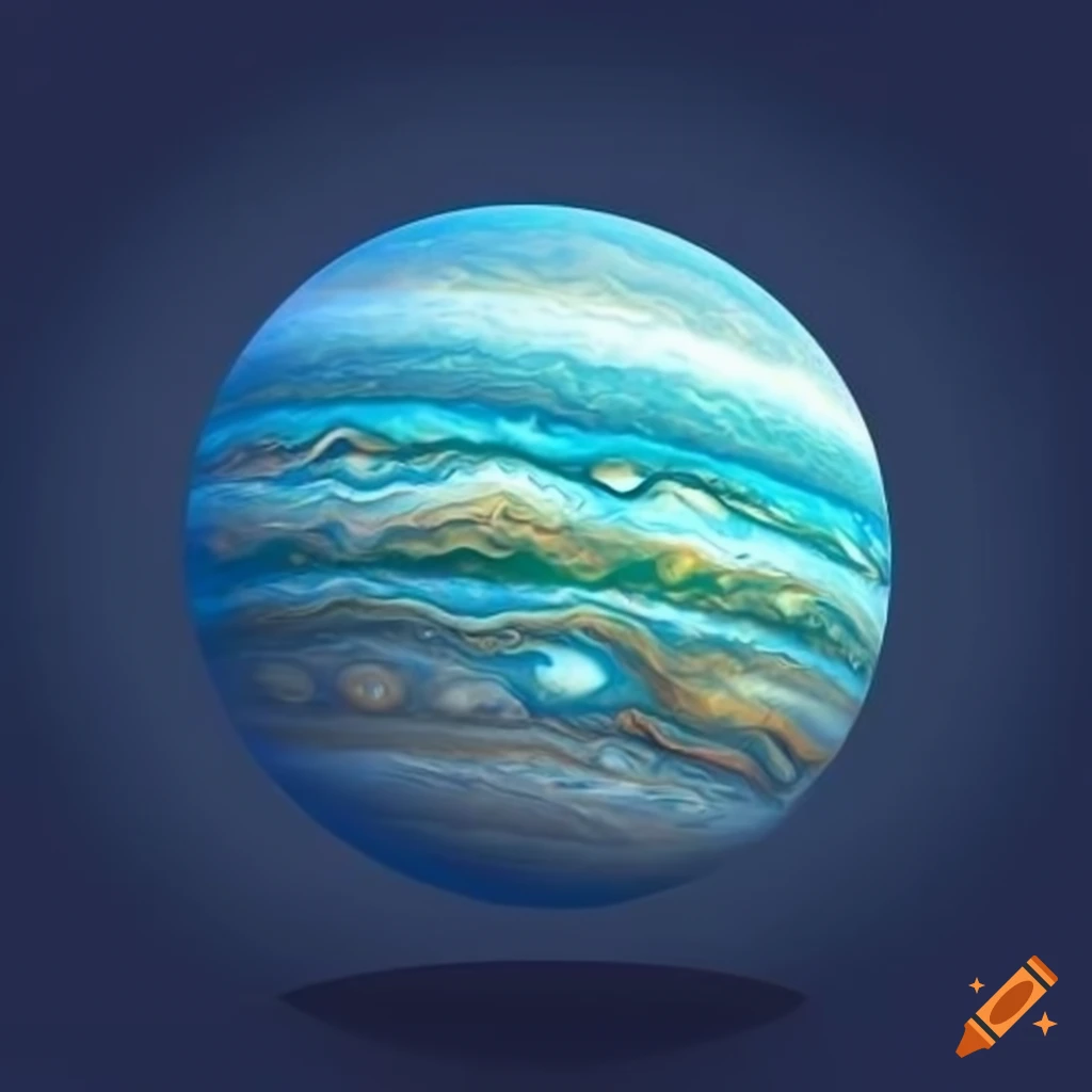 Blue planet resembling Jupiter in flat design