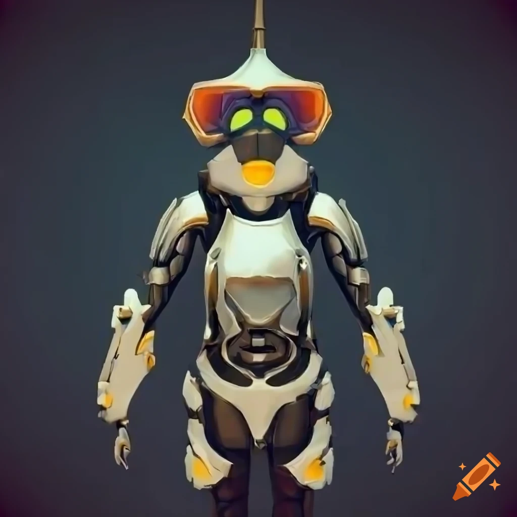 Cybernetic penguin armor with intricate design
