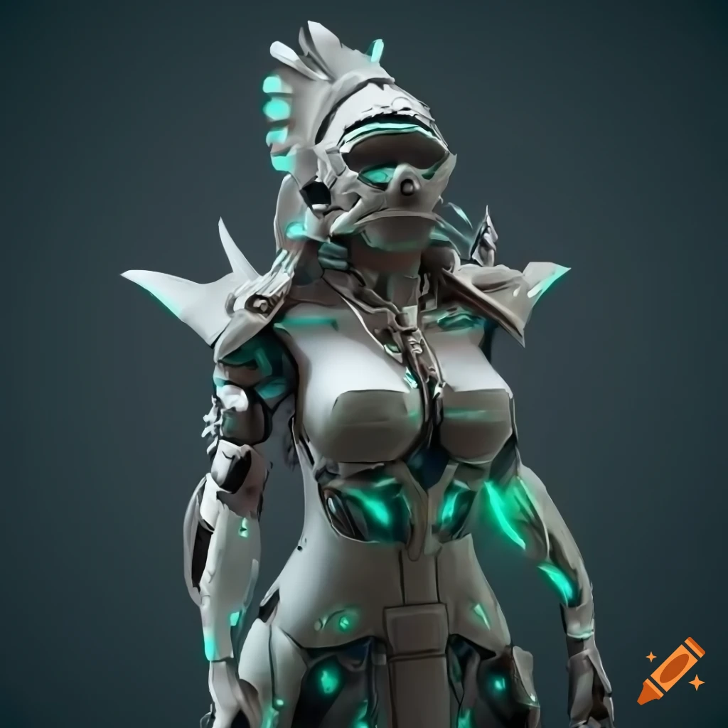 Cybernetic Aztec Shark Valkyrie in a stylized render