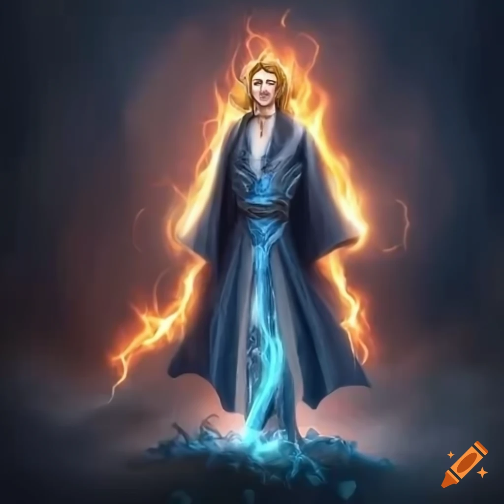 Male elven wizard casting elemental magic spells