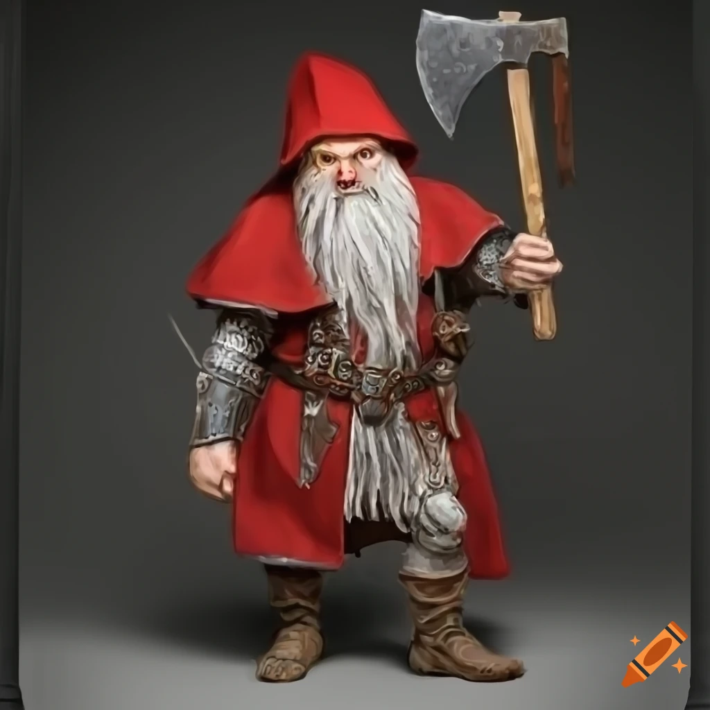 White bearded Dwarf from Middle-earth with axe in attacking position