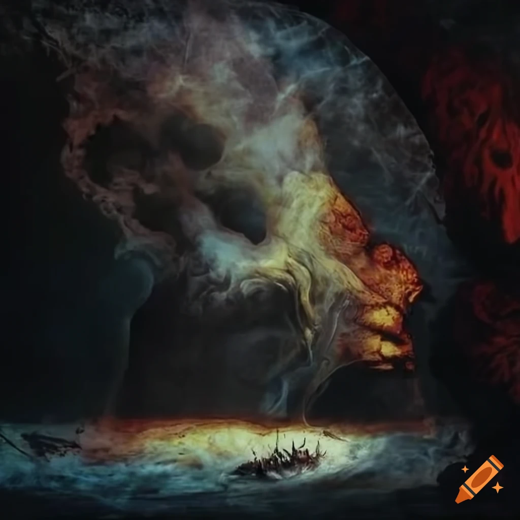 Baroque baron inside a pandemonium landscape with hellish elements