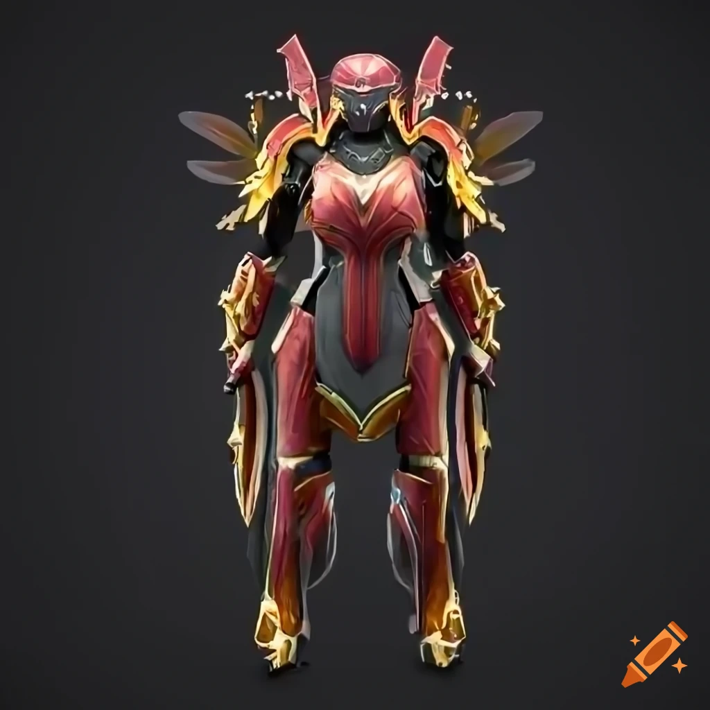 Stylized valkyrie power armor with rainbow plasma phoenix design