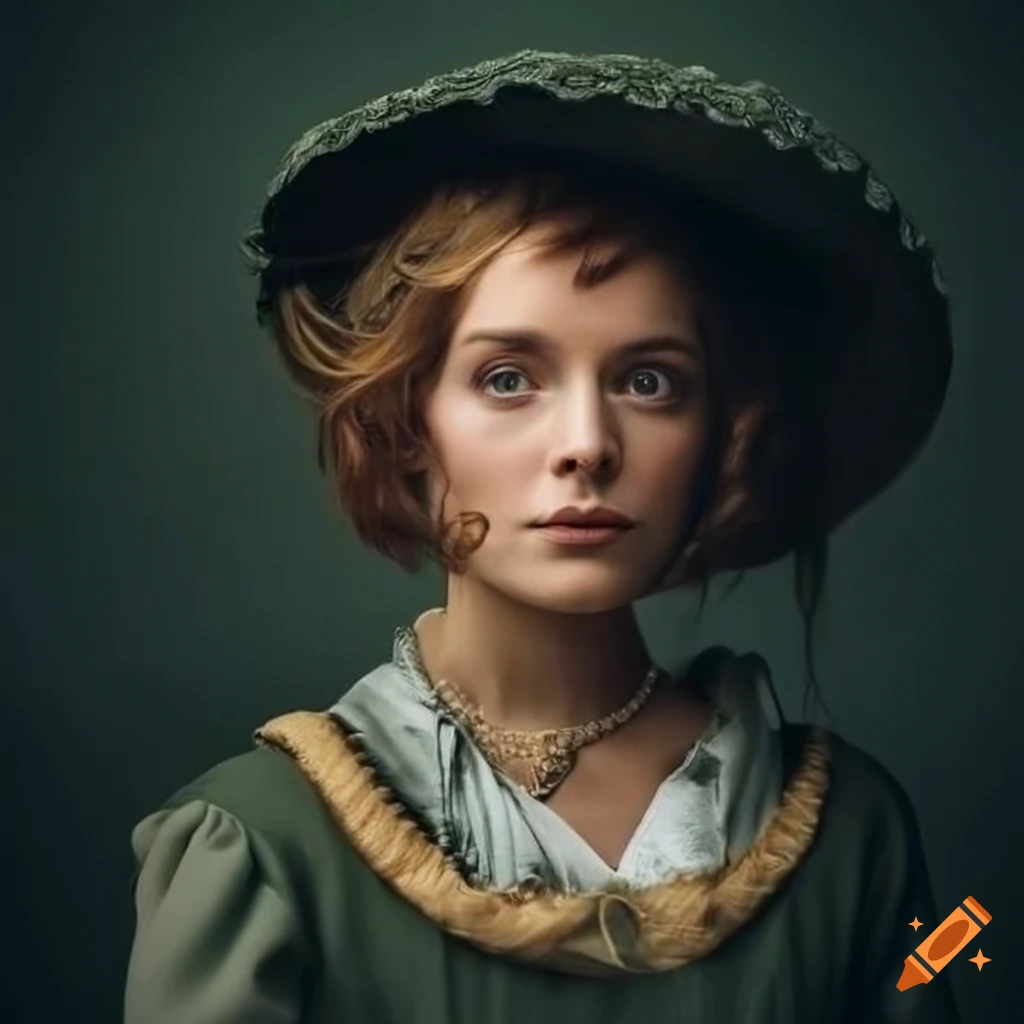 Woman in traditional English countryside attire in a library