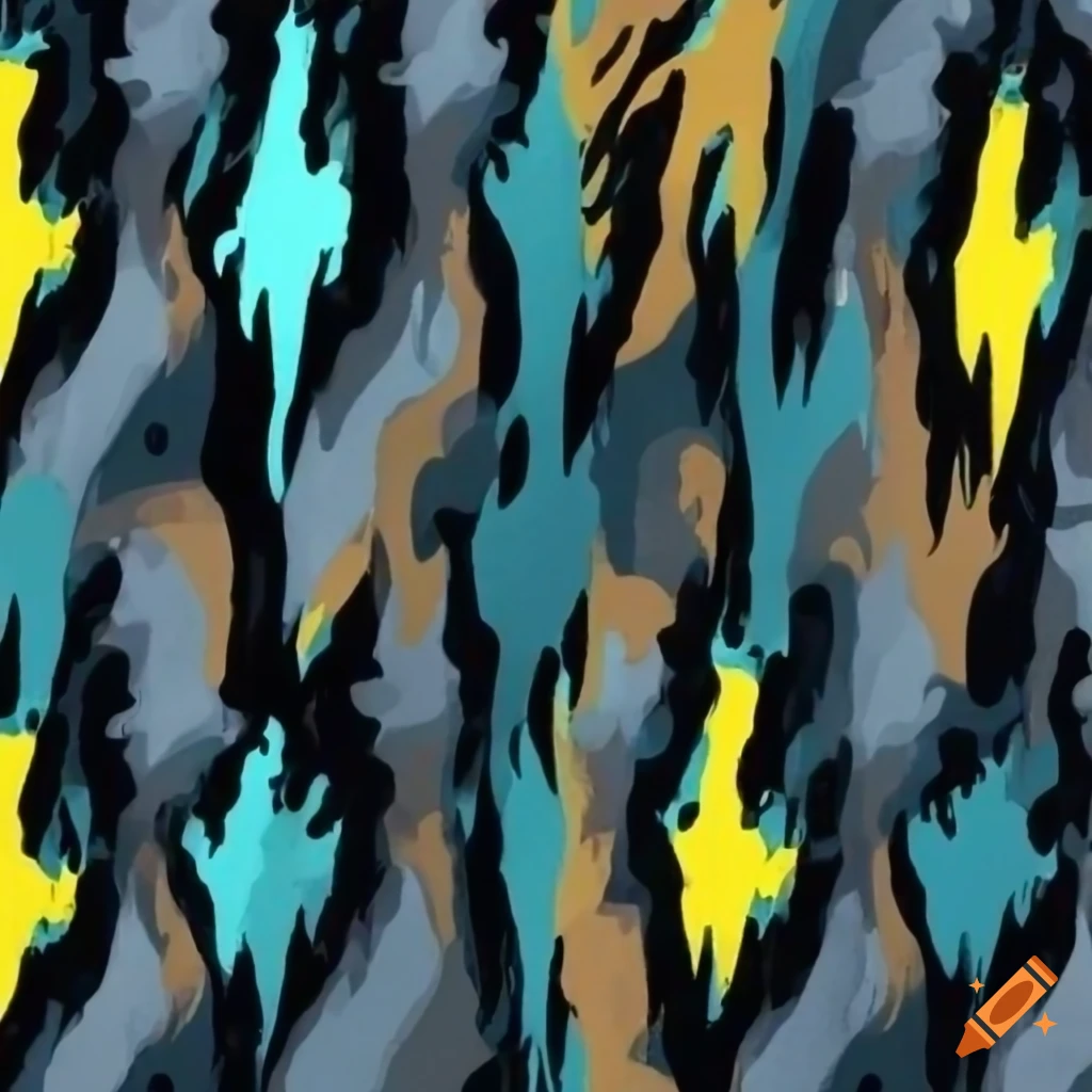 Riptide Camouflage Pattern in yellow, aqua, blue, and black