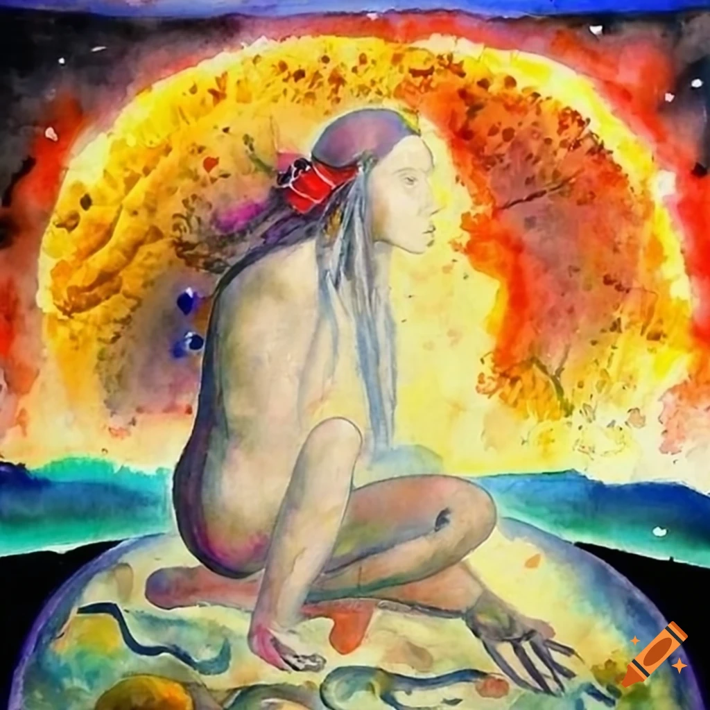 Surrealist painting depicting Carlos Castaneda and Don Juan Matus in front of a Tapio