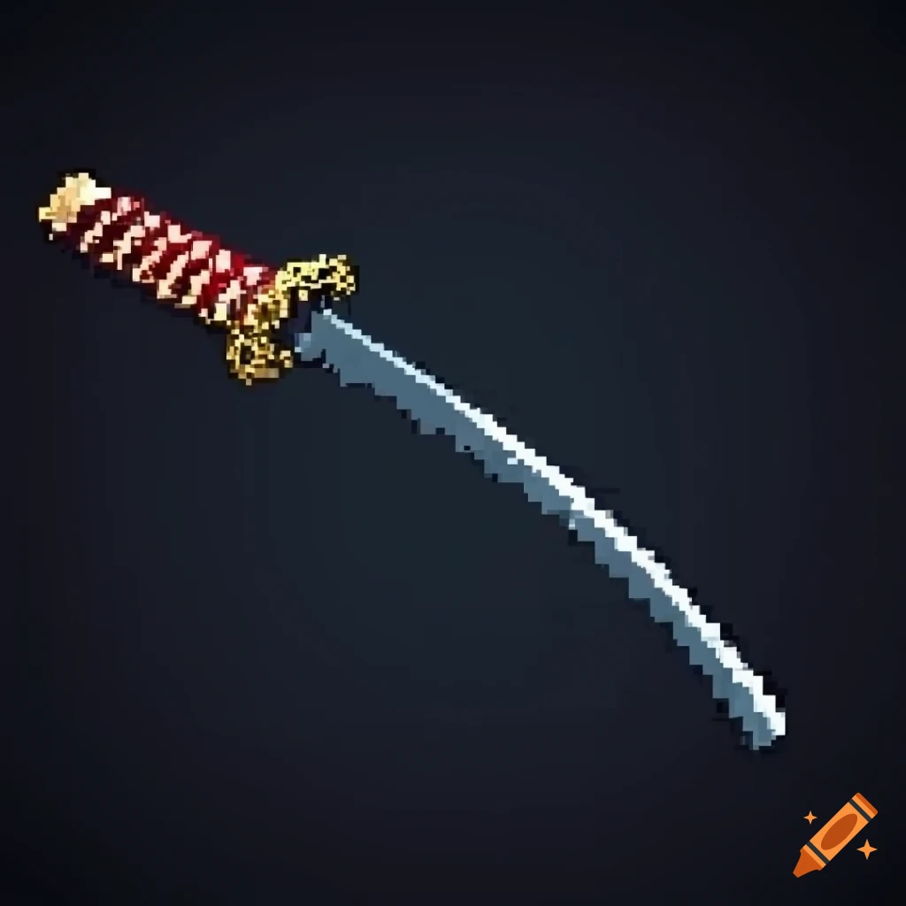 Detailed pixel art of a traditional Japanese katana sword on Craiyon