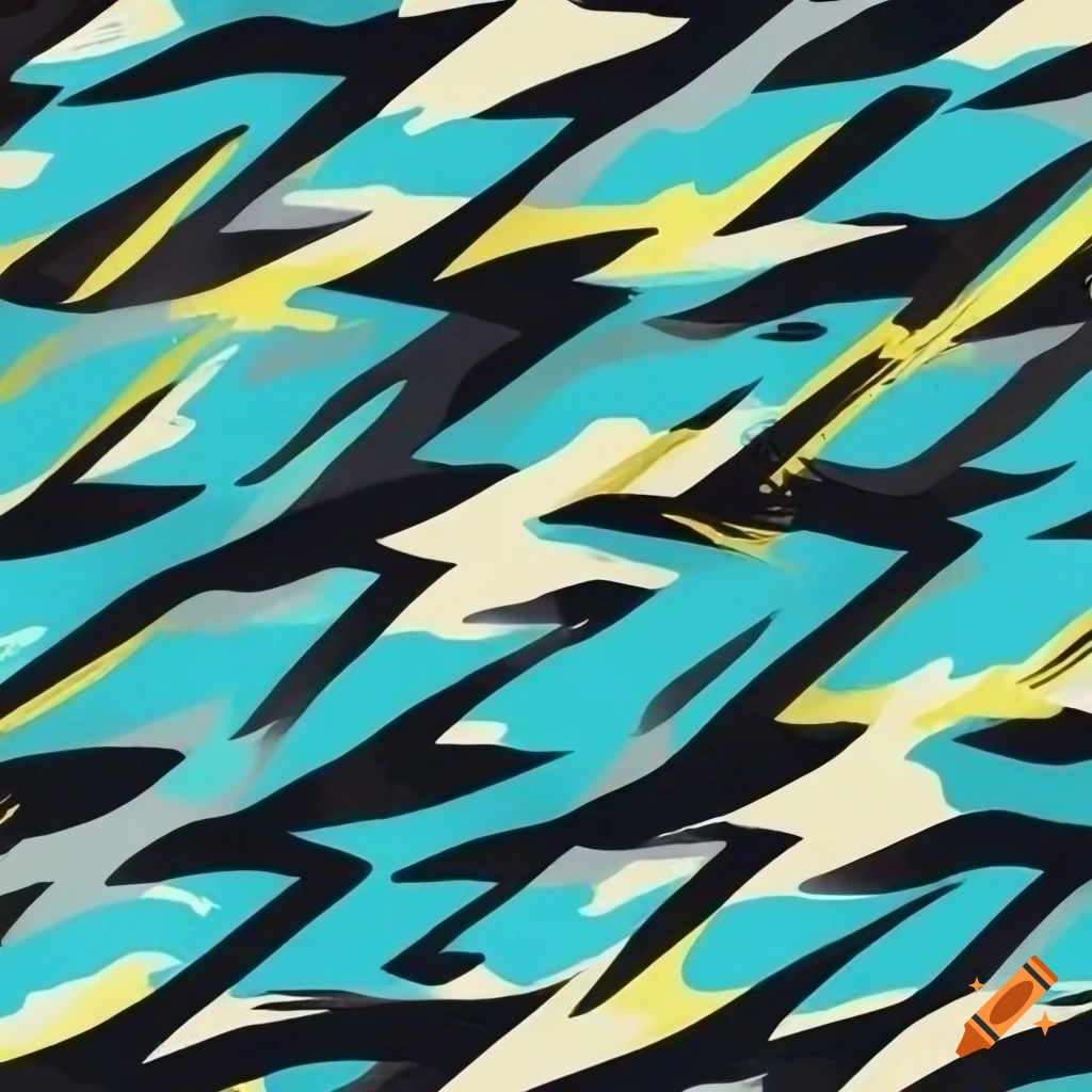 Bold riptide camouflage pattern with yellow, aqua, navy, and black colors