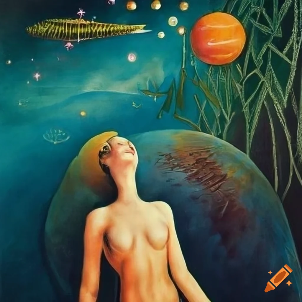 Sci-Fi pulp magazine cover featuring a nonbinary human gazing through the Celestial veil