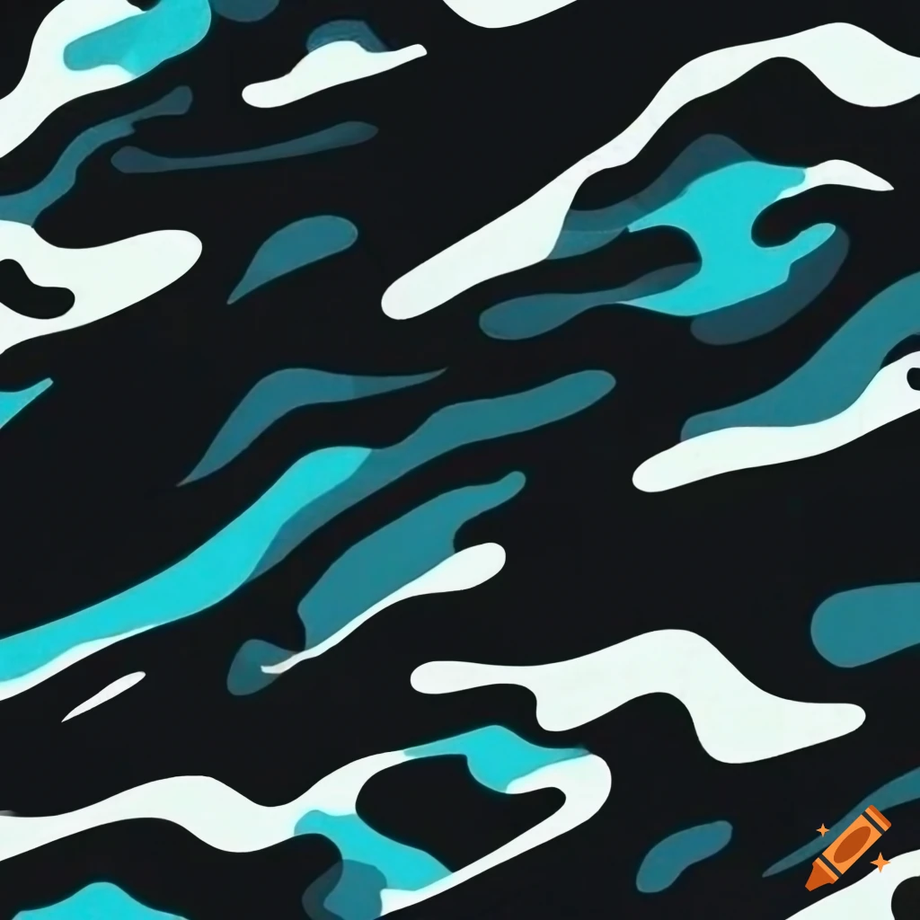 Riptide geometric camouflage pattern in yellow, aqua, blue, navy, and black colors