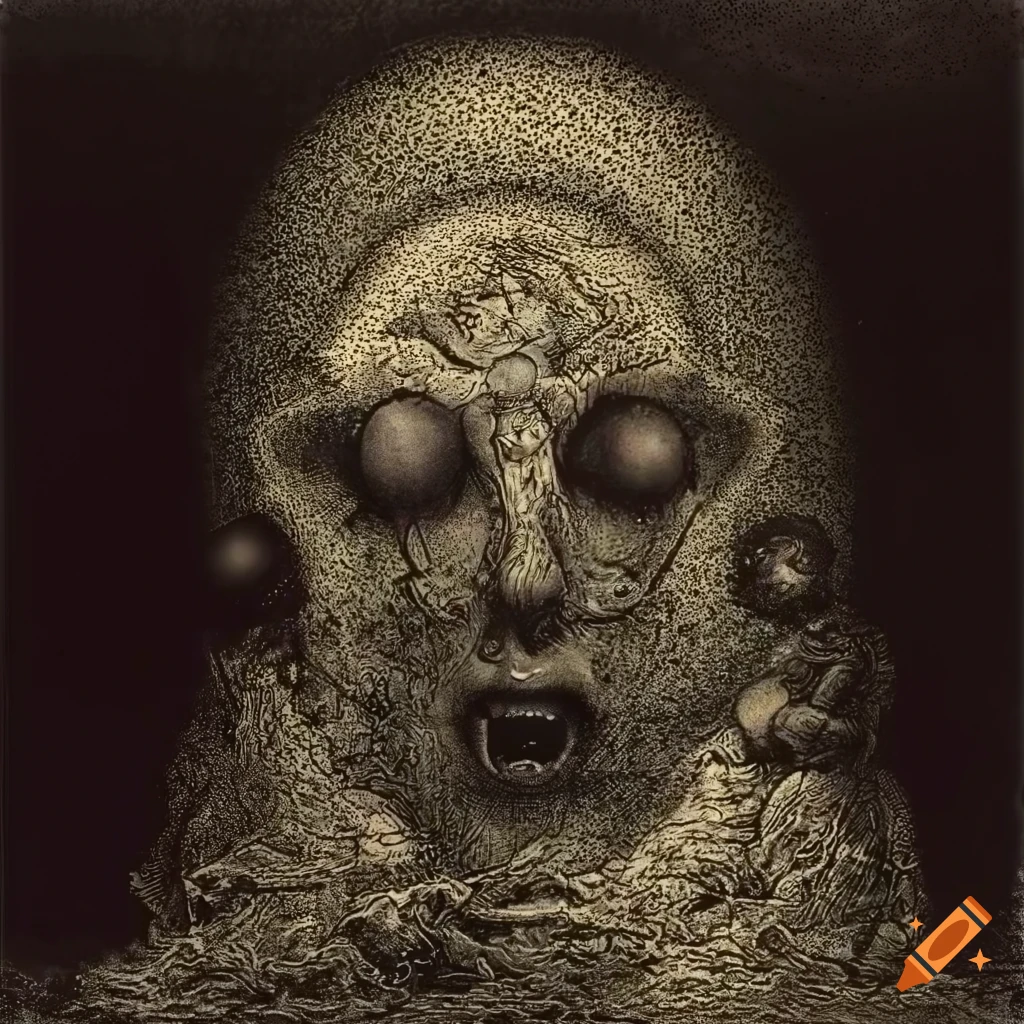 Baroque esoteric abstract collage of a dakini on a landscape in expressionist line drawing style
