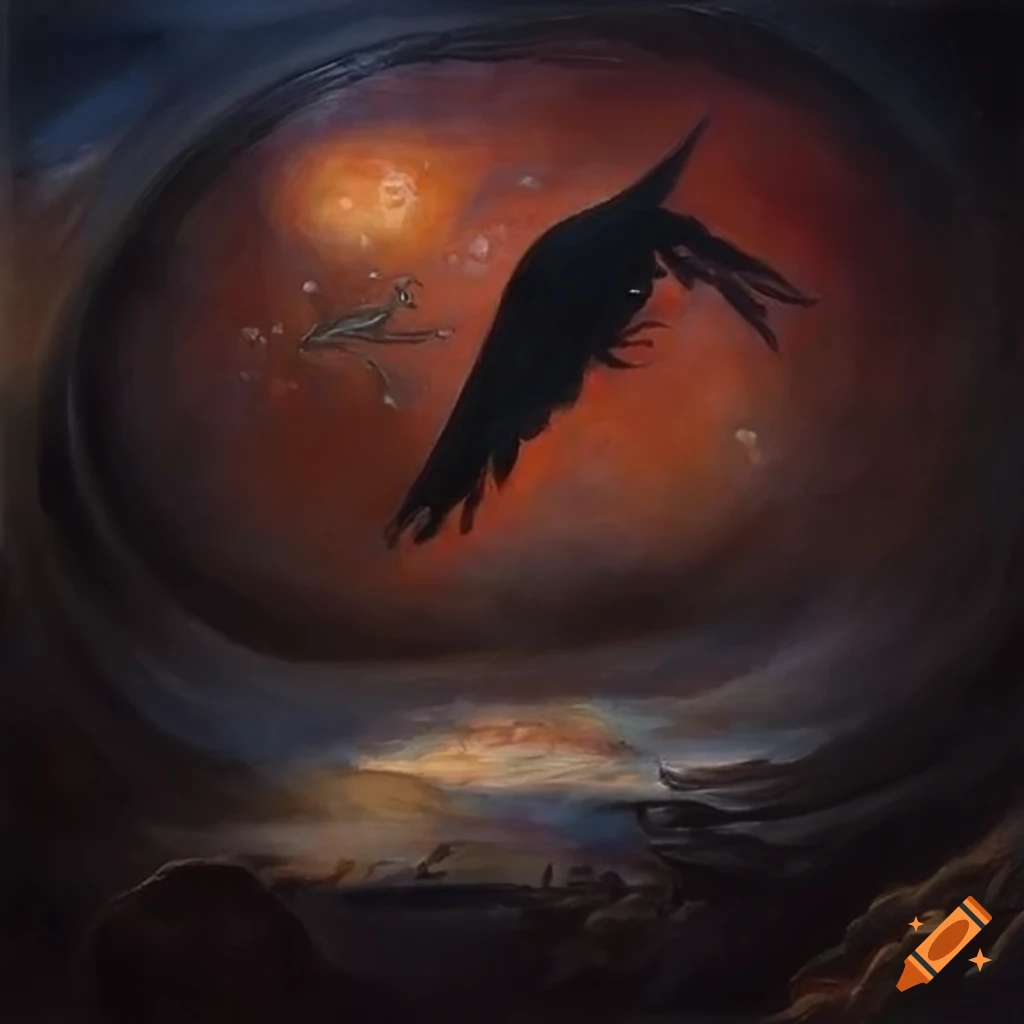 Surrealist painting with Carlos Castaneda and Don Juan Matus in front of a Tapio