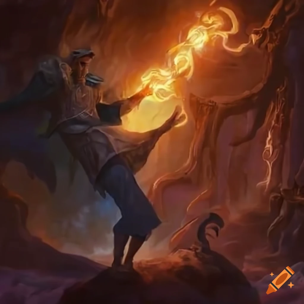 Sorcerer casting defensive magic spell in an epic scene