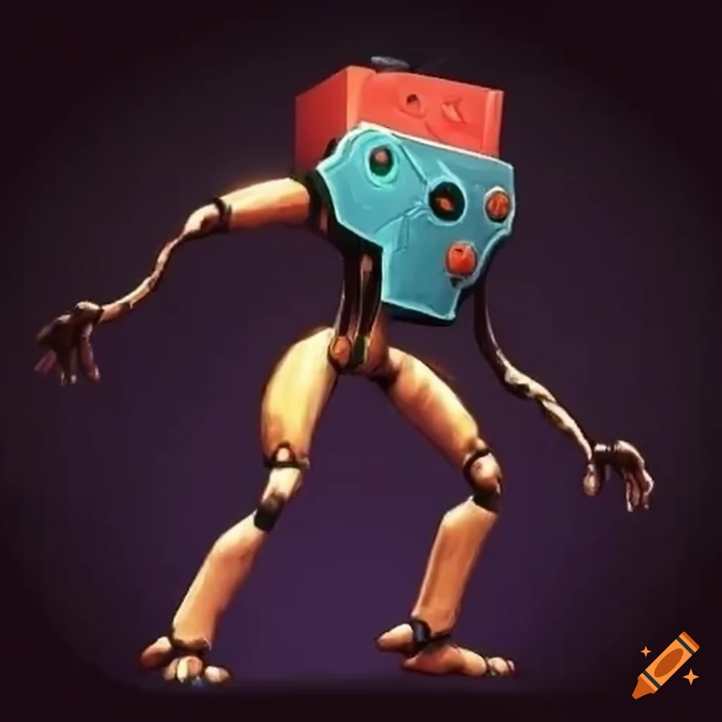 Retro-like educational video game boss made from battetie parts with ...